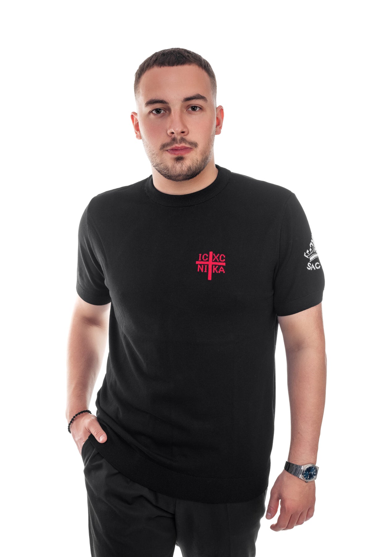 Luxury SACRAL Knit T-Shirt | Fully Knitted IC XC NIKA | Slim Fit | Limited Edition