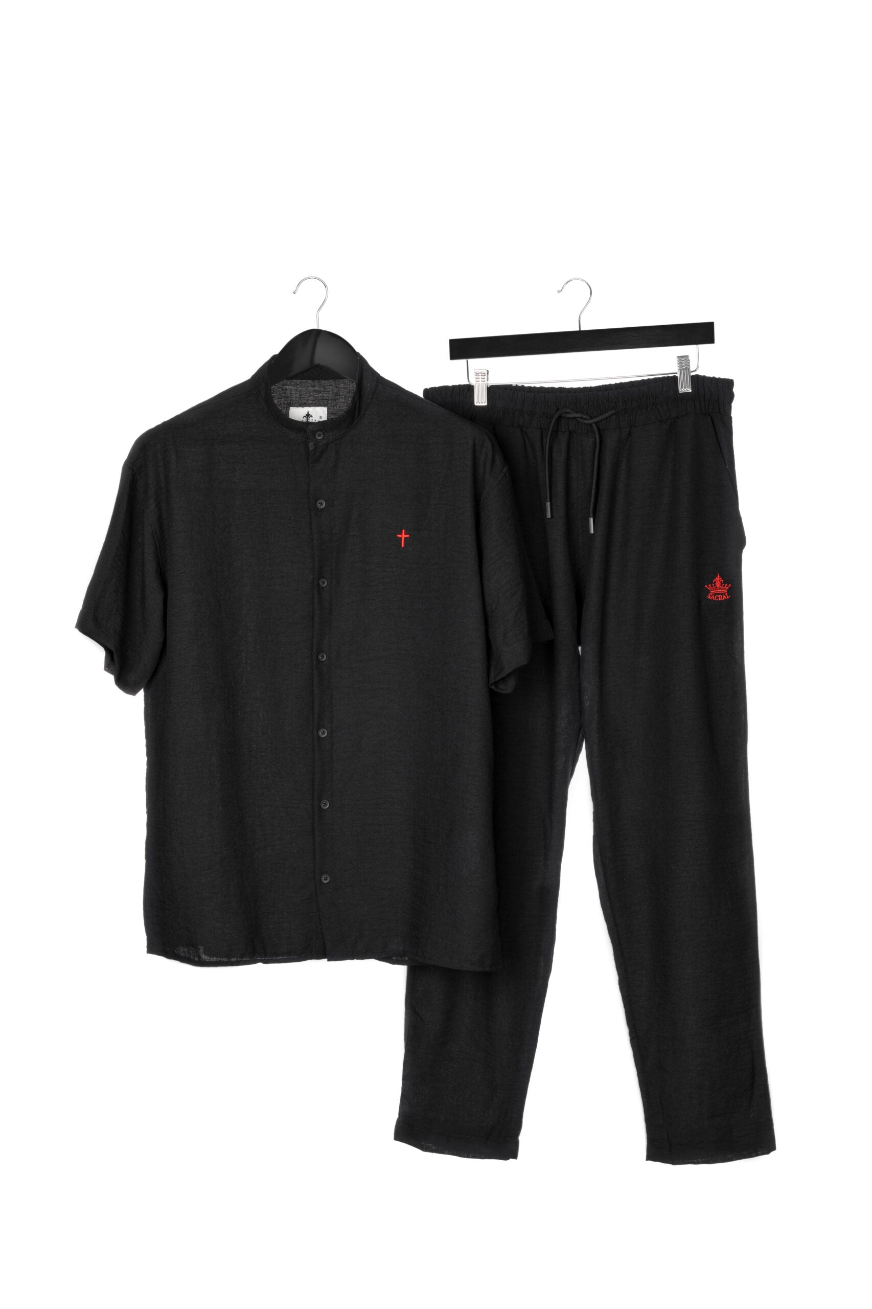 SACRAL Shirt & Trousers Set | Linen-Look Fabric | Black