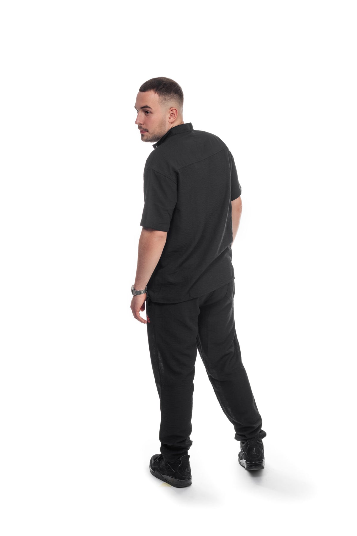 SACRAL Shirt & Trousers Set | Linen-Look Fabric | Black