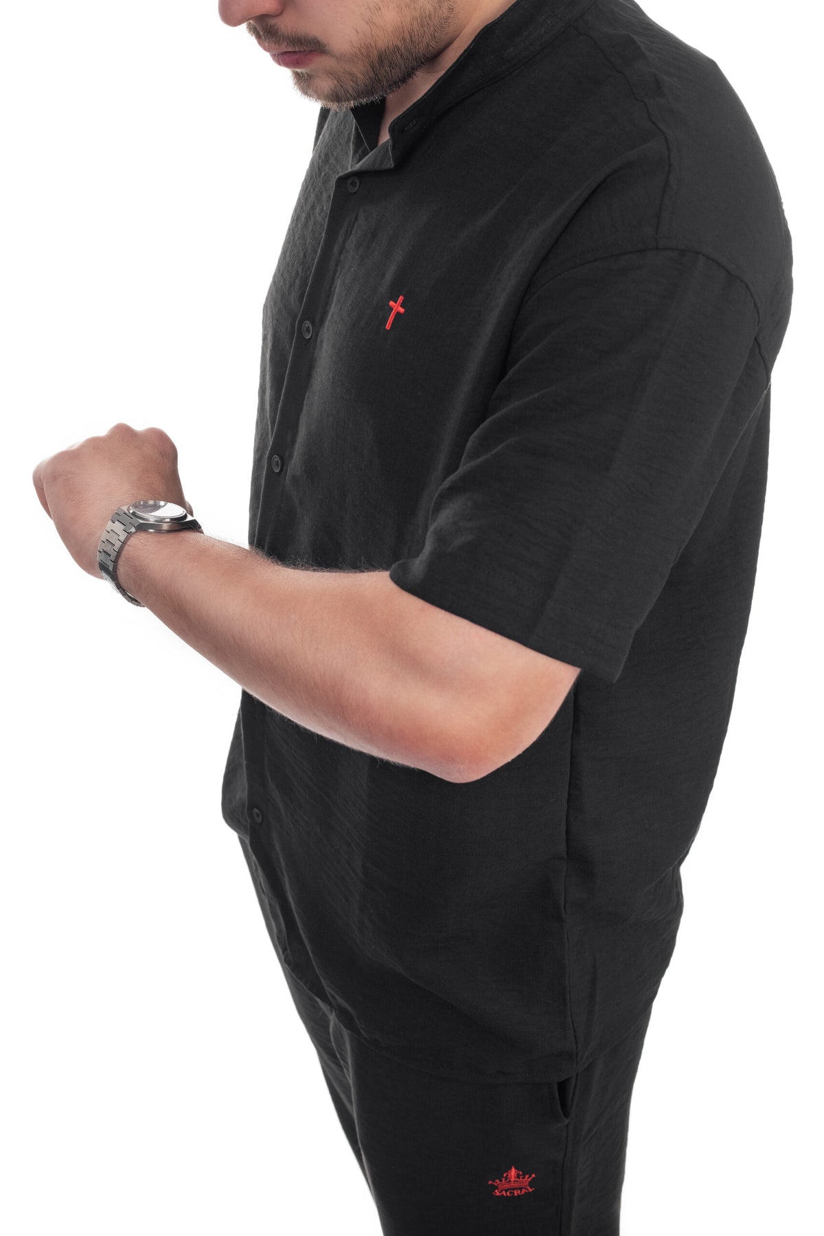 SACRAL Shirt & Trousers Set | Linen-Look Fabric | Black