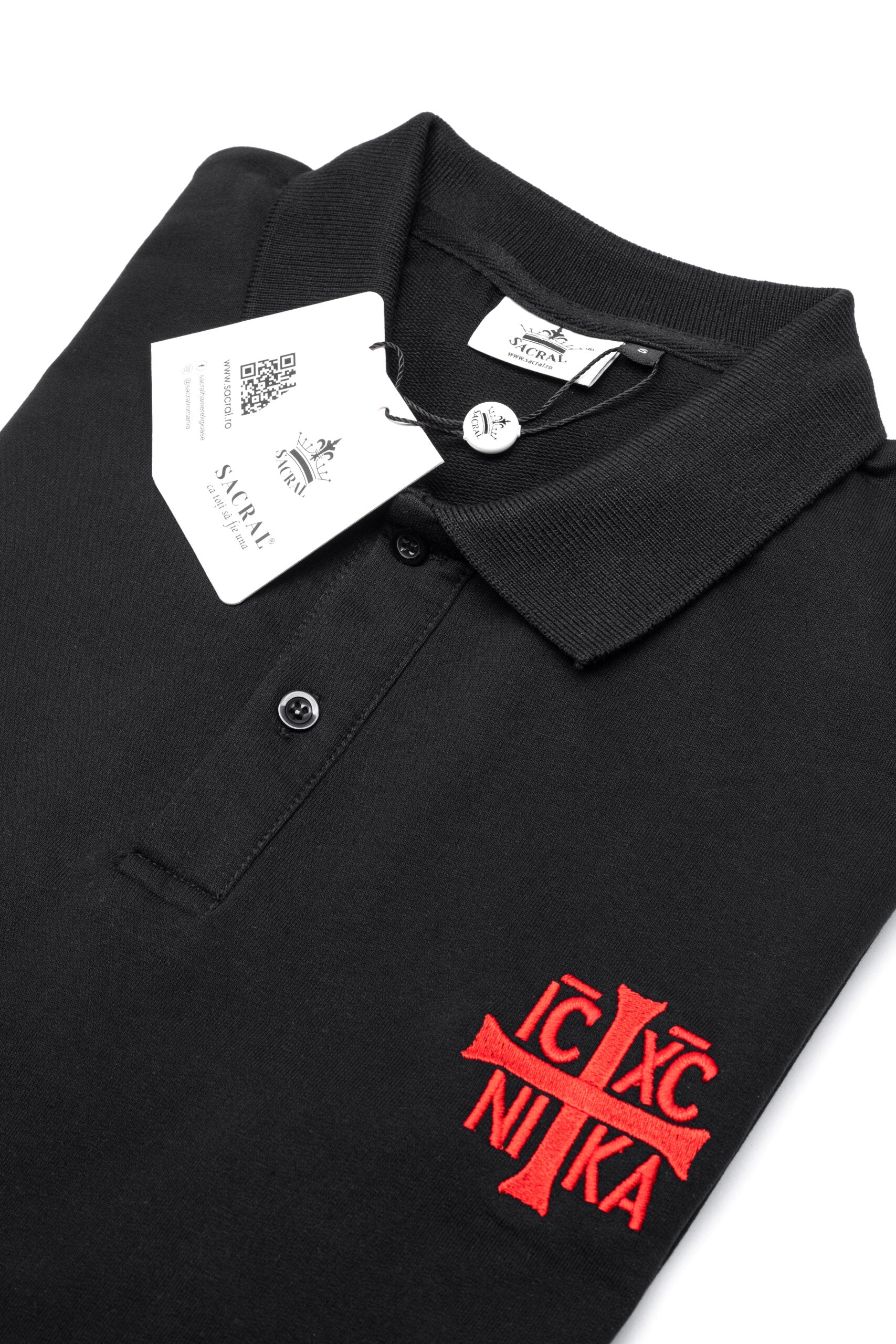 SACRAL Orthodox Polo Shirt | Embroidered Jesus Christ Conquers (IC XC NIKA) | 240 gsm USA Cotton