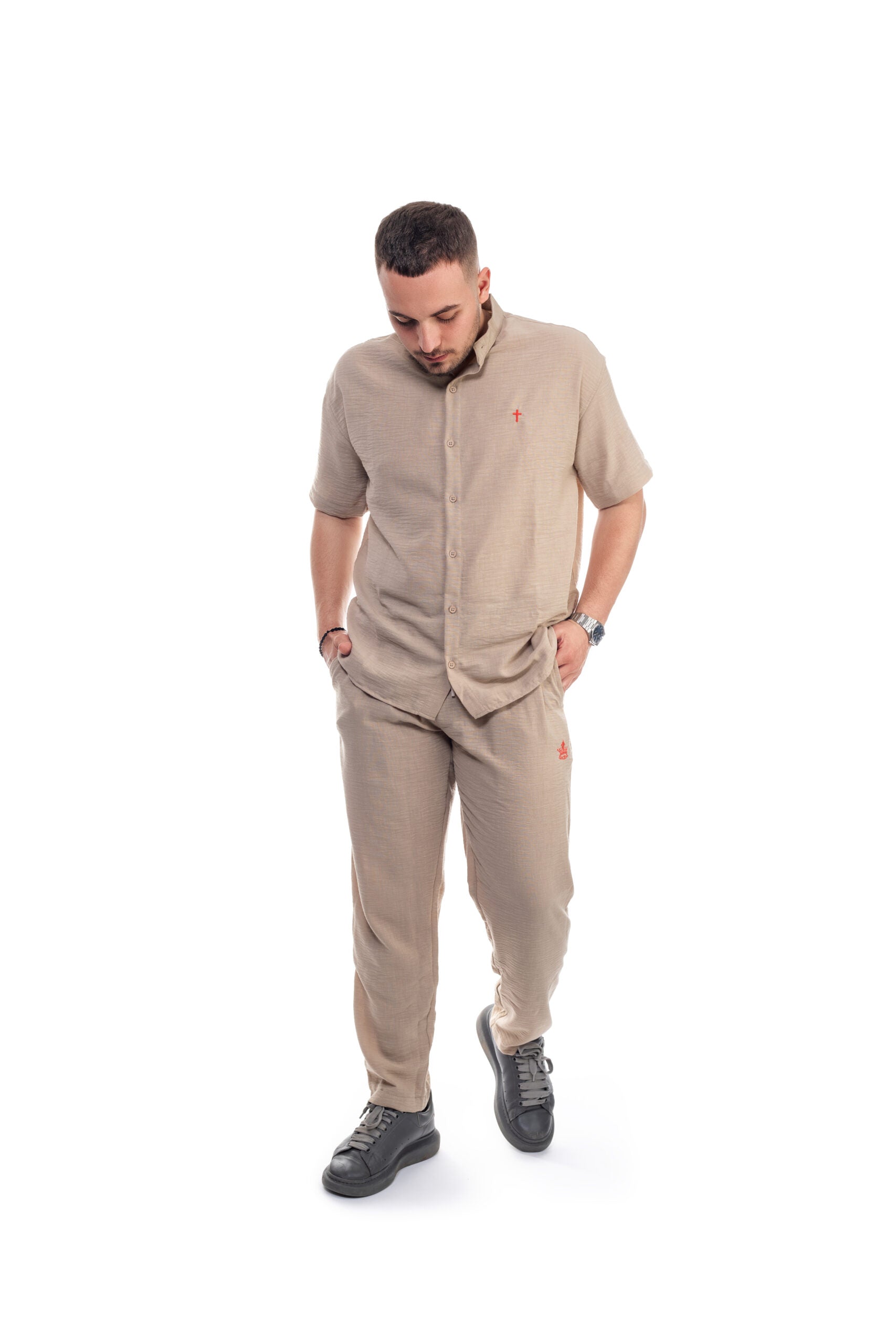 SACRAL Shirt & Trousers Set | Linen-Look Fabric | Beige