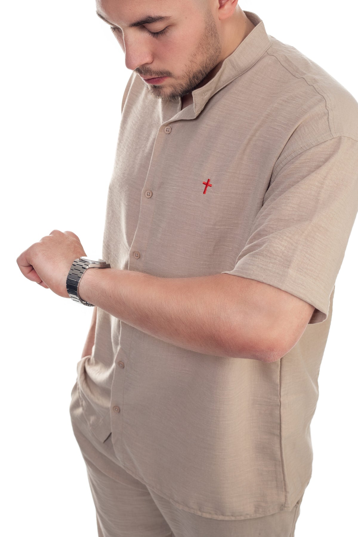 SACRAL Shirt & Trousers Set | Linen-Look Fabric | Beige
