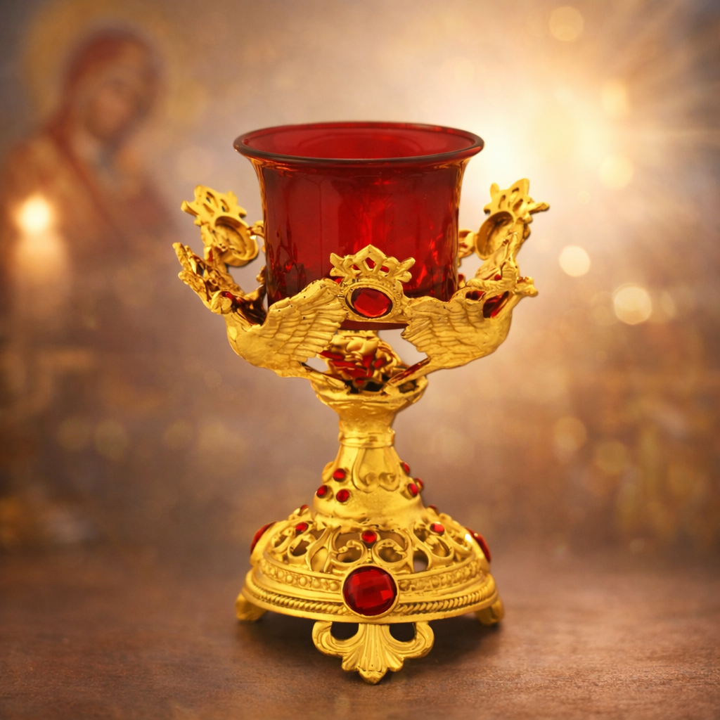 Gold & Red Table Vigil Lamp | Dove Design