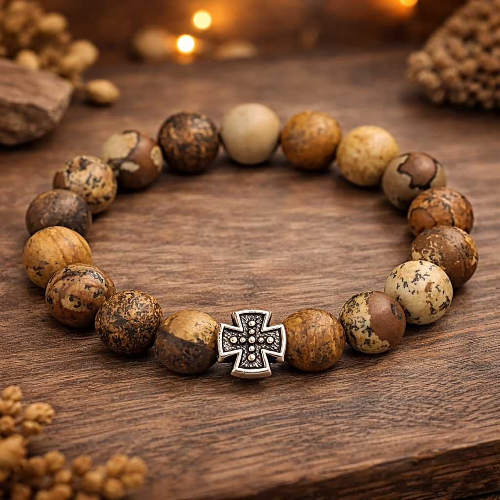 Natural Jasper Orthodox Bracelet | Holy Cross Prayer Rope