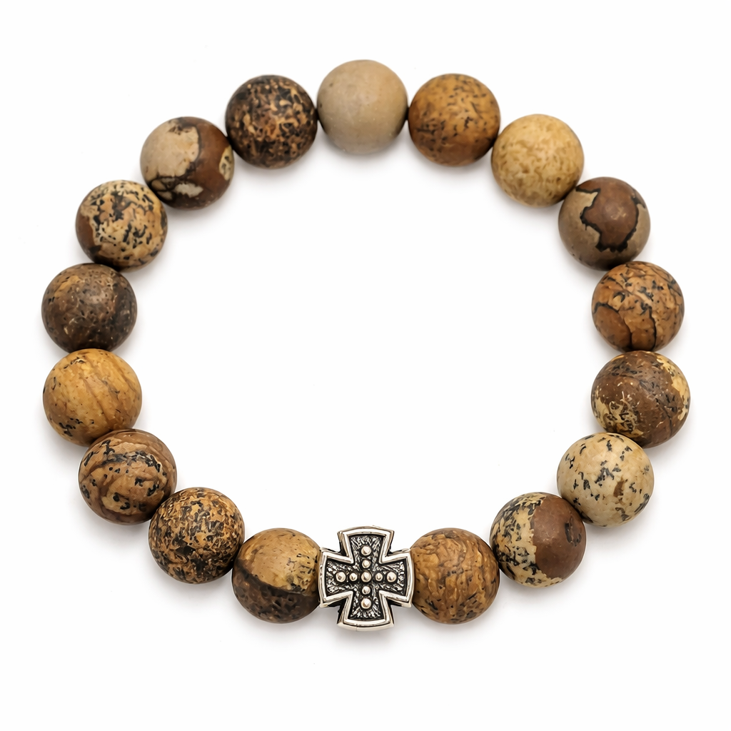 Natural Jasper Orthodox Bracelet | Holy Cross Prayer Rope