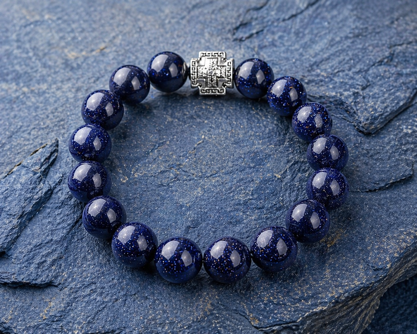 Blue Goldstone Semi-Precious Stone Bracelet | Orthodox Prayer Rope