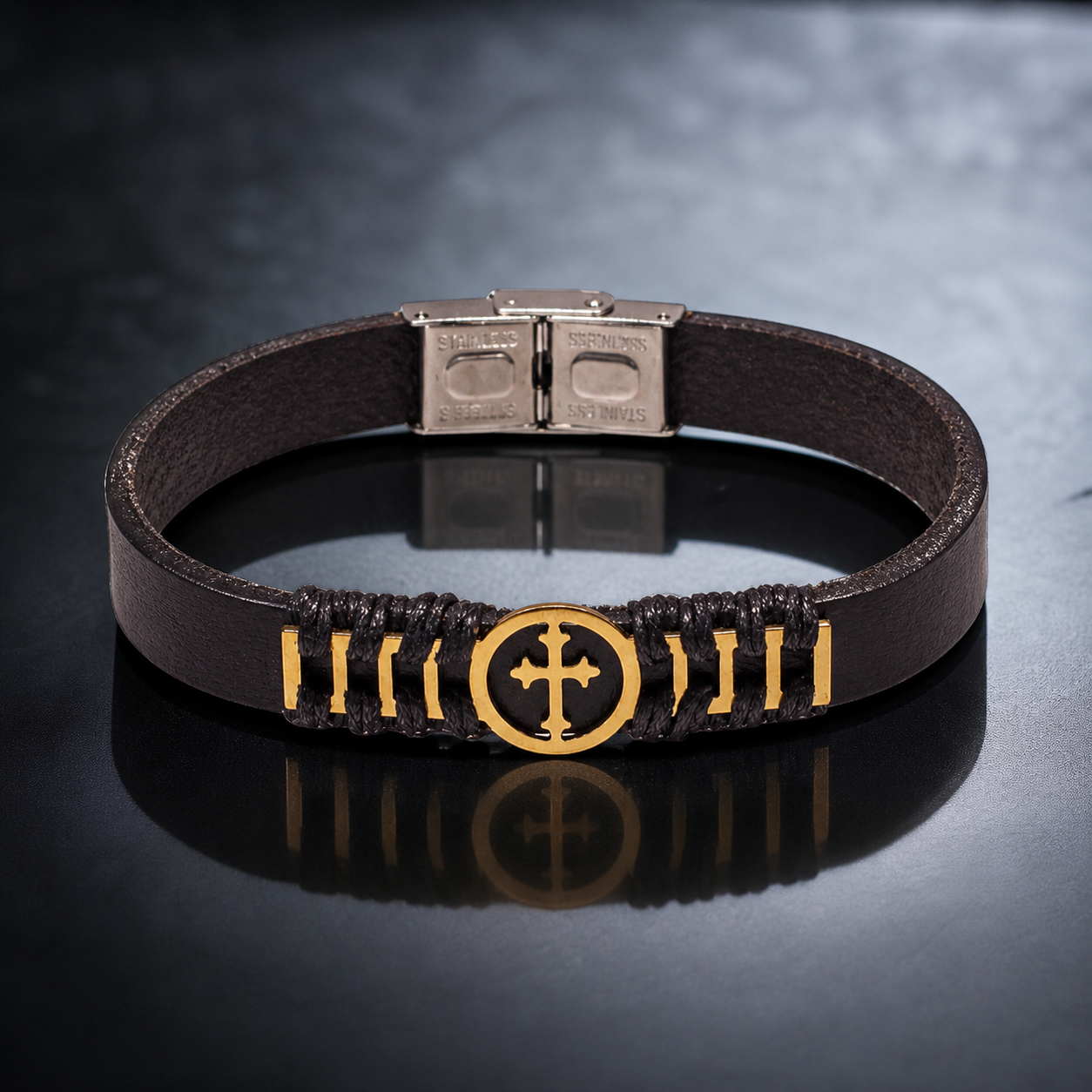 Genuine Leather Orthodox Bracelet with Holy Cross