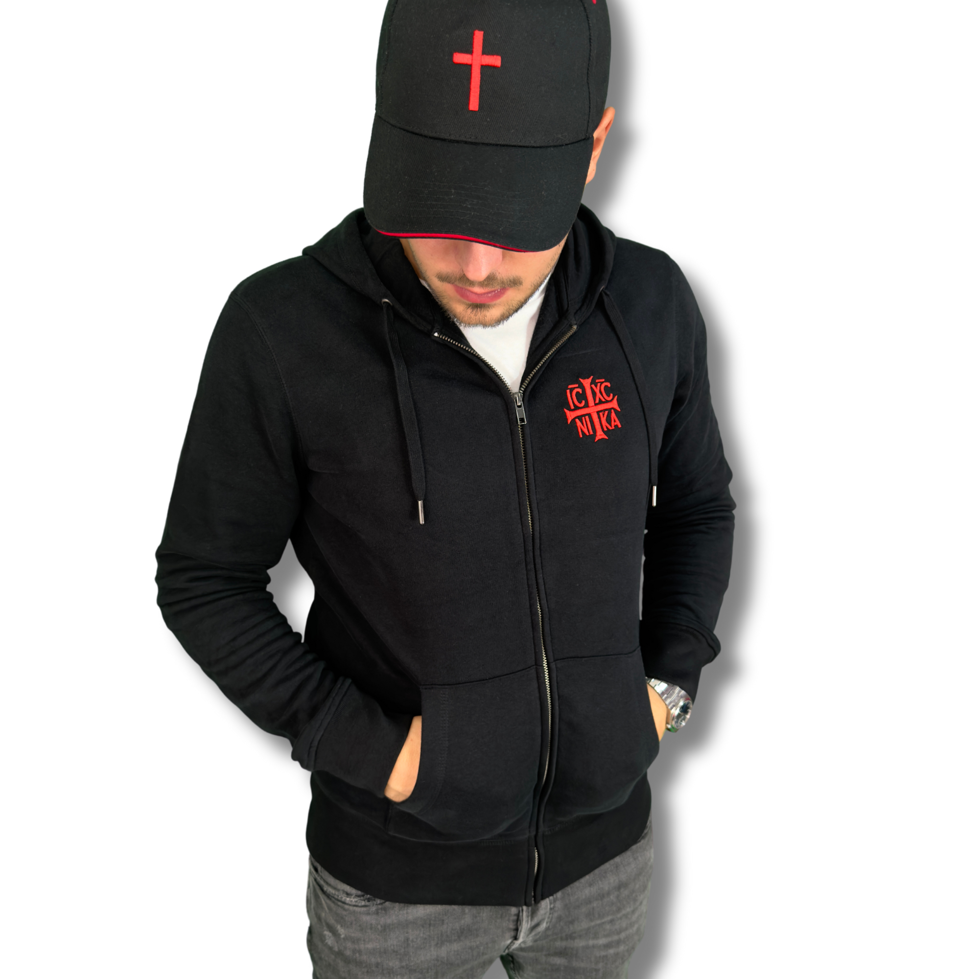 SACRAL Orthodox Hoodie | Embroidered Holy Cross & IC XC NIKA | Ring-Spun Combed Cotton
