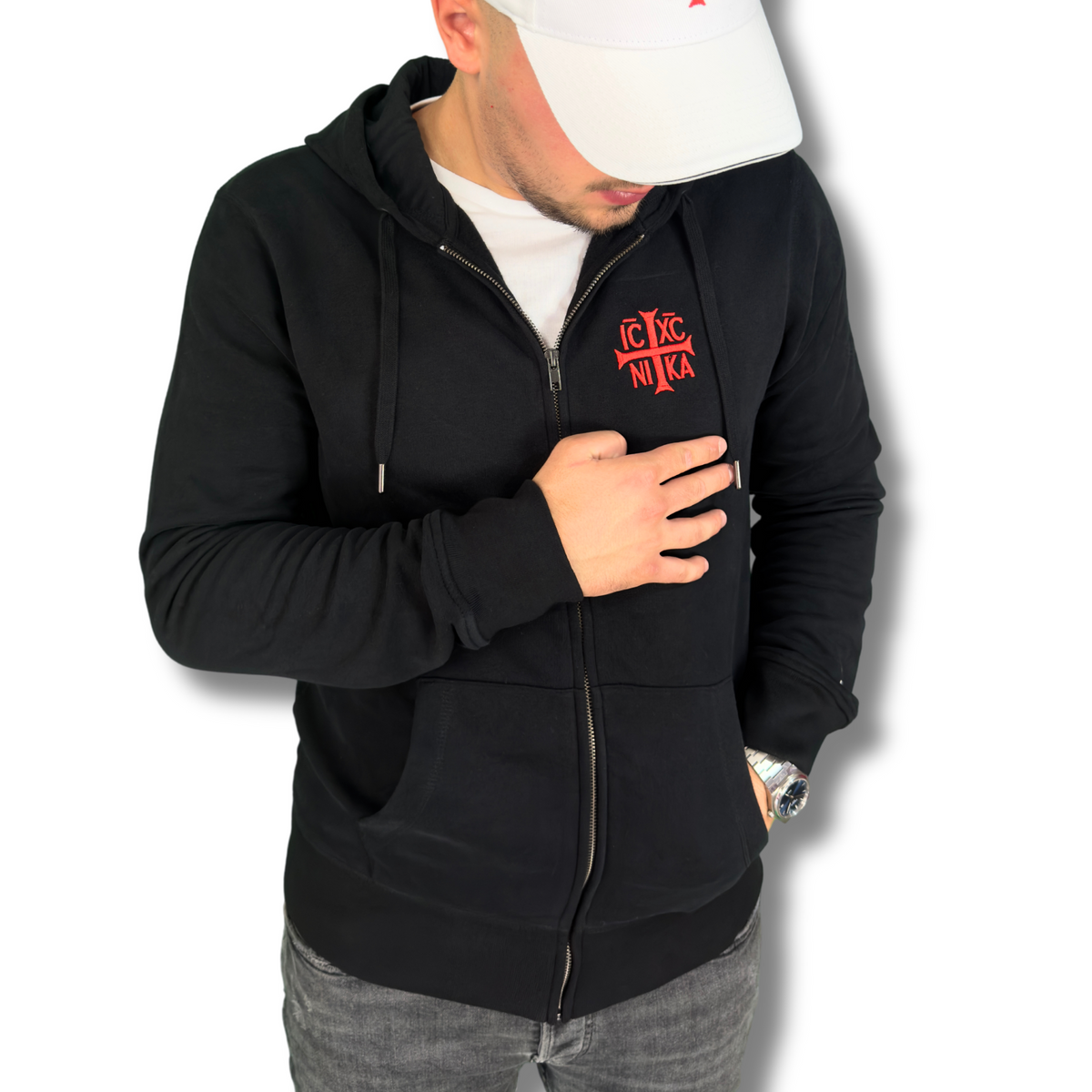 SACRAL Orthodox Hoodie | Embroidered Holy Cross & IC XC NIKA | Ring-Spun Combed Cotton
