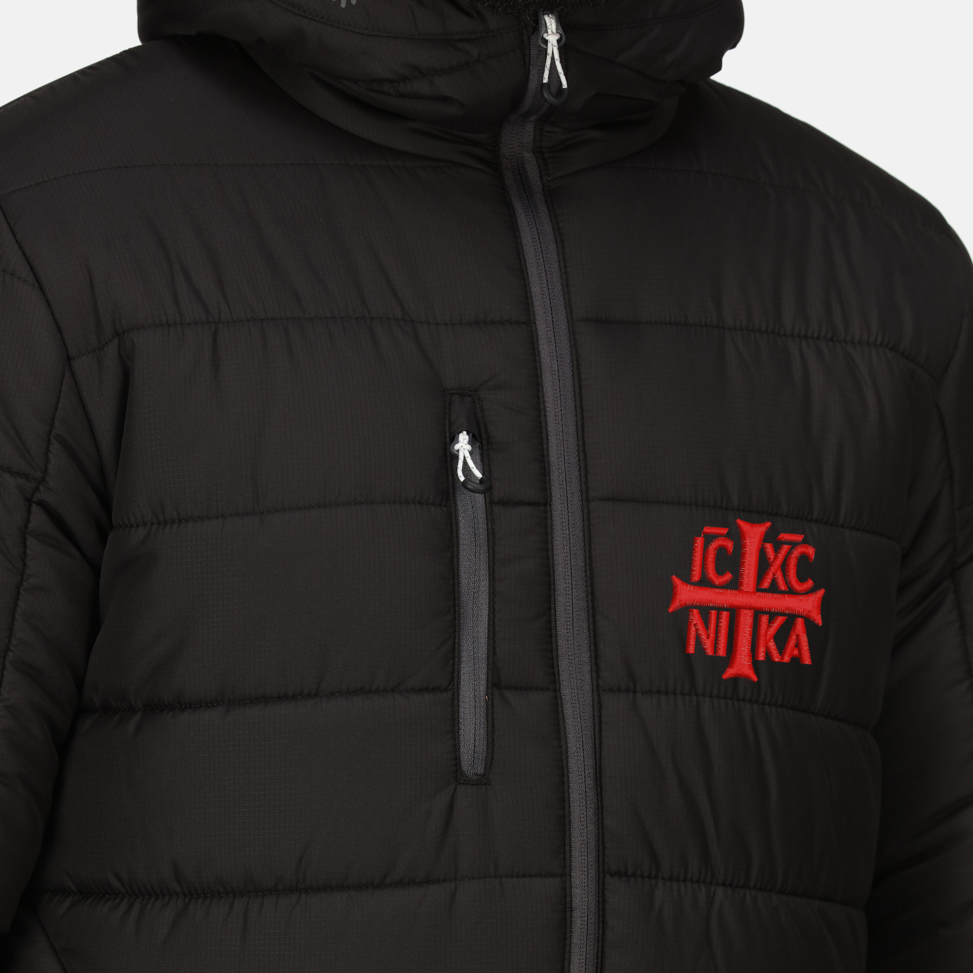 SACRAL Black Winter Jacket | WARMLOFT Insulation | Embroidered Holy Cross | Waterproof