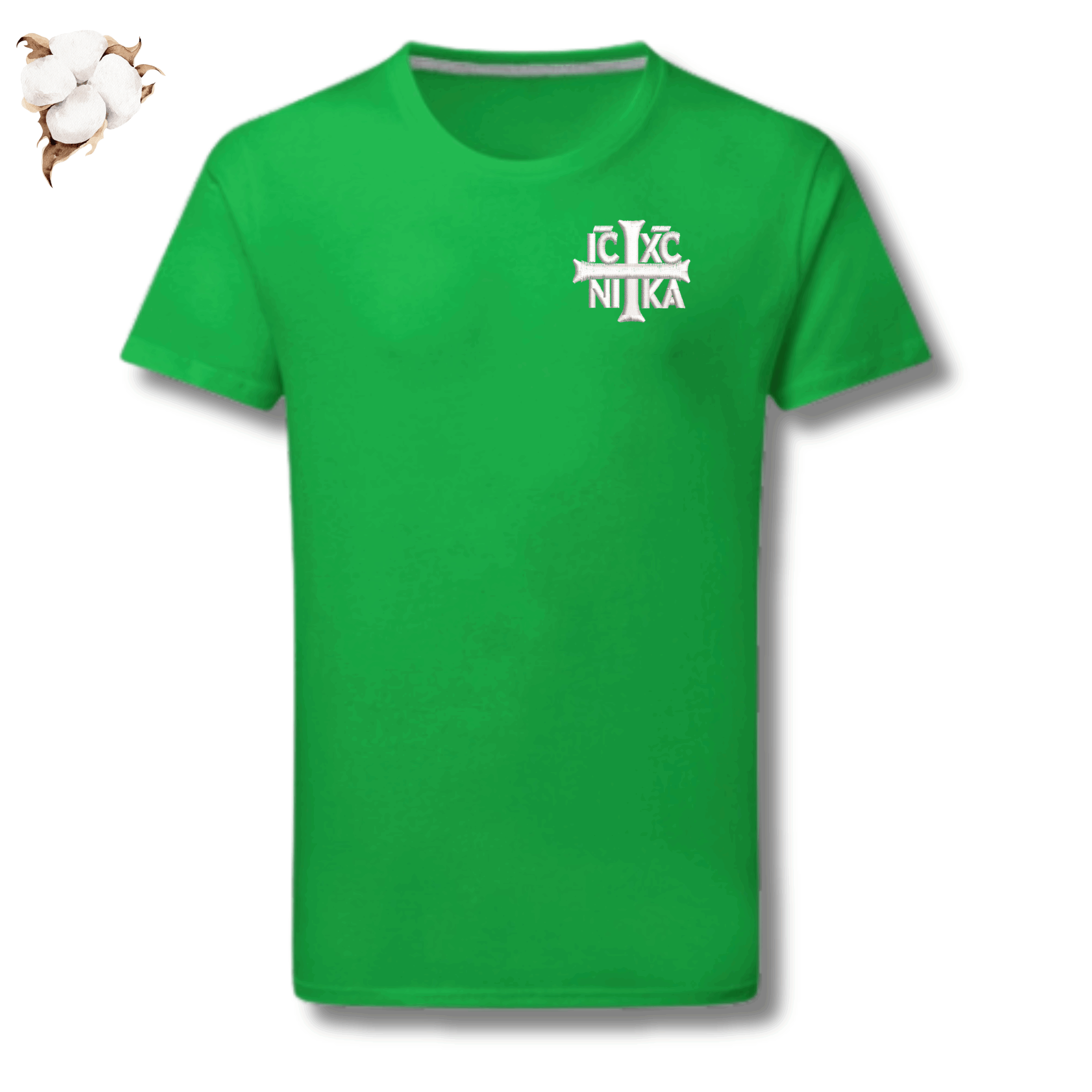 Green SACRAL Orthodox T-Shirt | Embroidered Holy Cross & IC XC NIKA | Premium Cotton