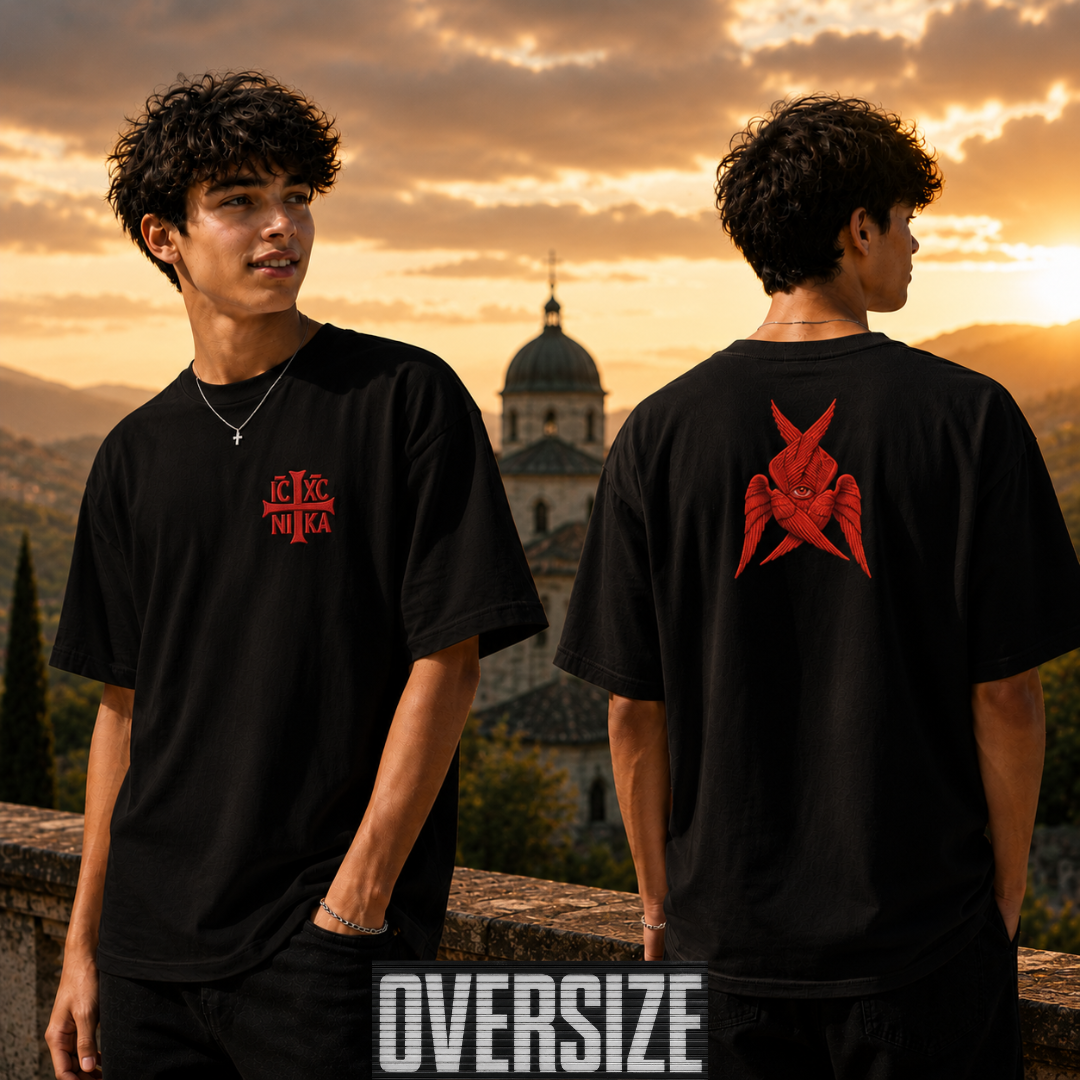 Oversized SACRAL Z Angel Orthodox T-Shirt | Embroidered IC XC NIKA | Organic Cotton
