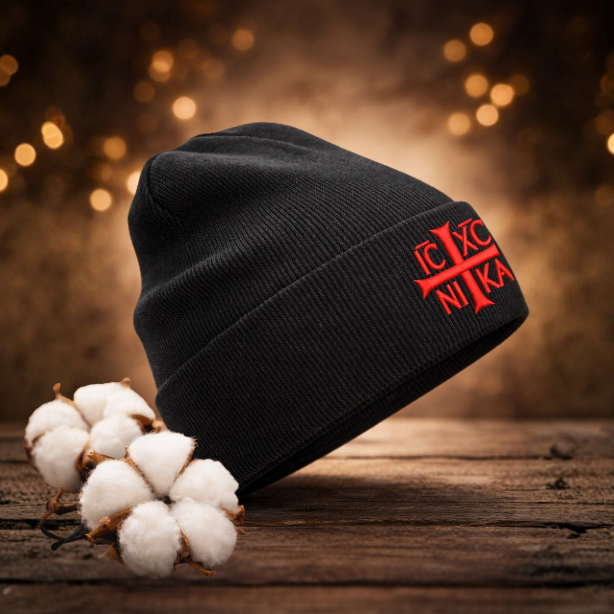 SACRAL Organic Cotton Orthodox Beanie | Embroidered Jesus Christ IC XC NIKA