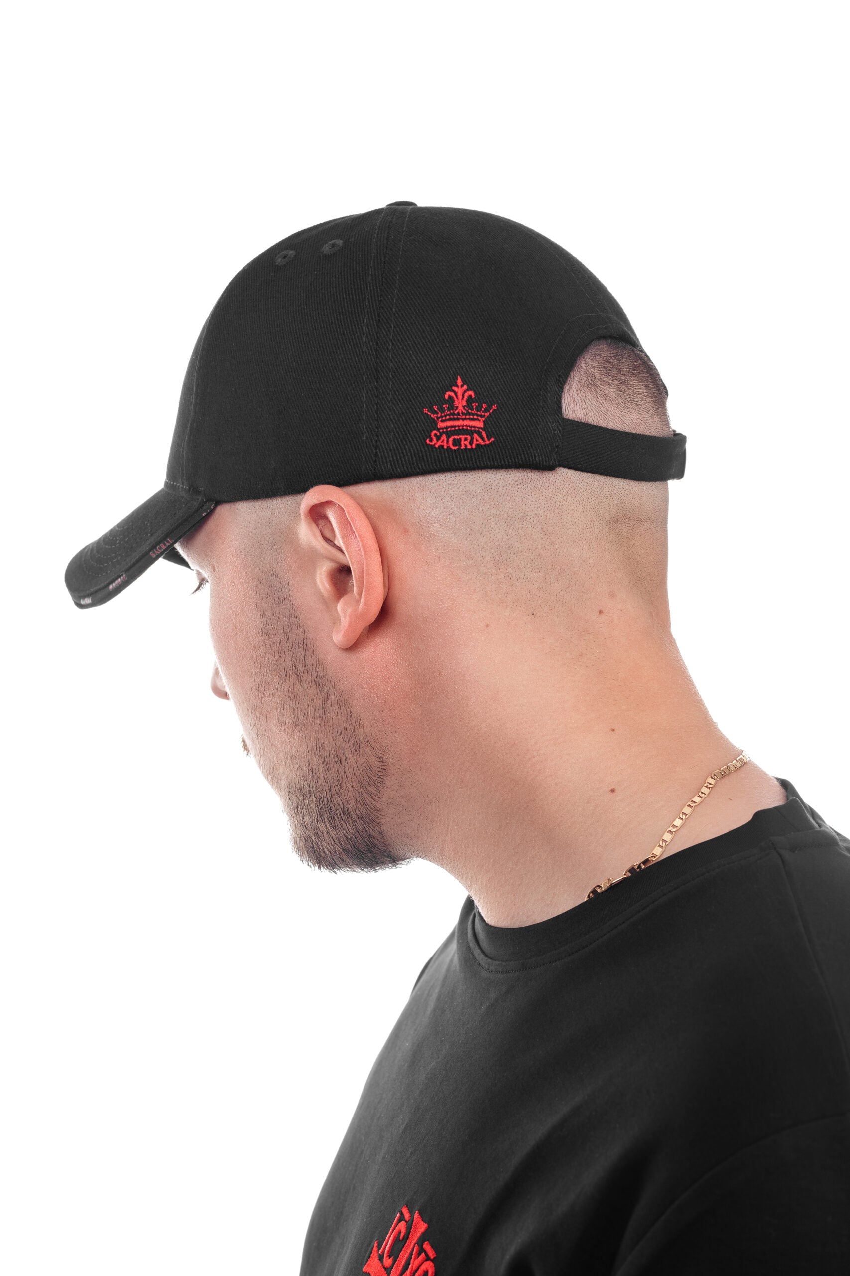SACRAL Orthodox Cap with Printed Brim | 3D Jesus Christ Cross Embroidery | Premium Black Cotton