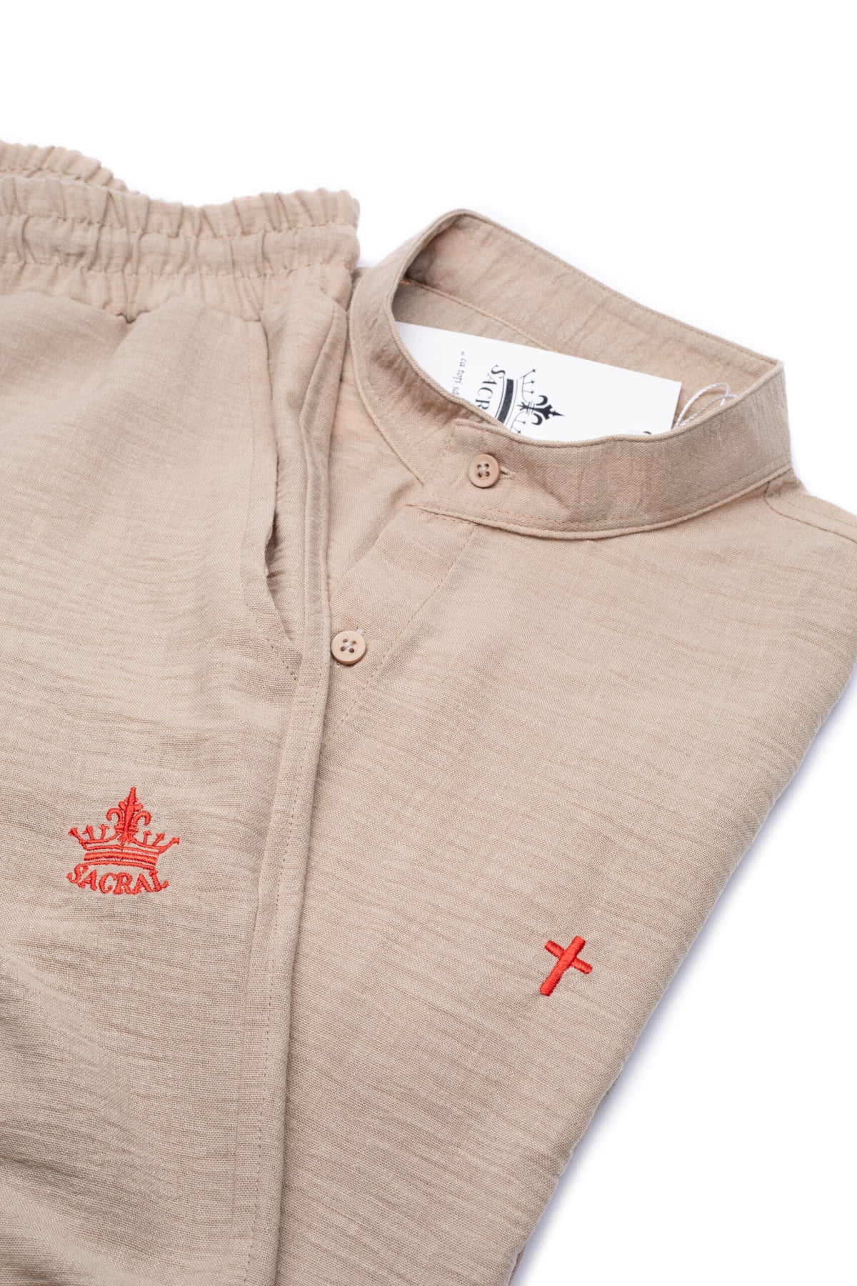 SACRAL Shirt & Trousers Set | Linen-Look Fabric | Beige