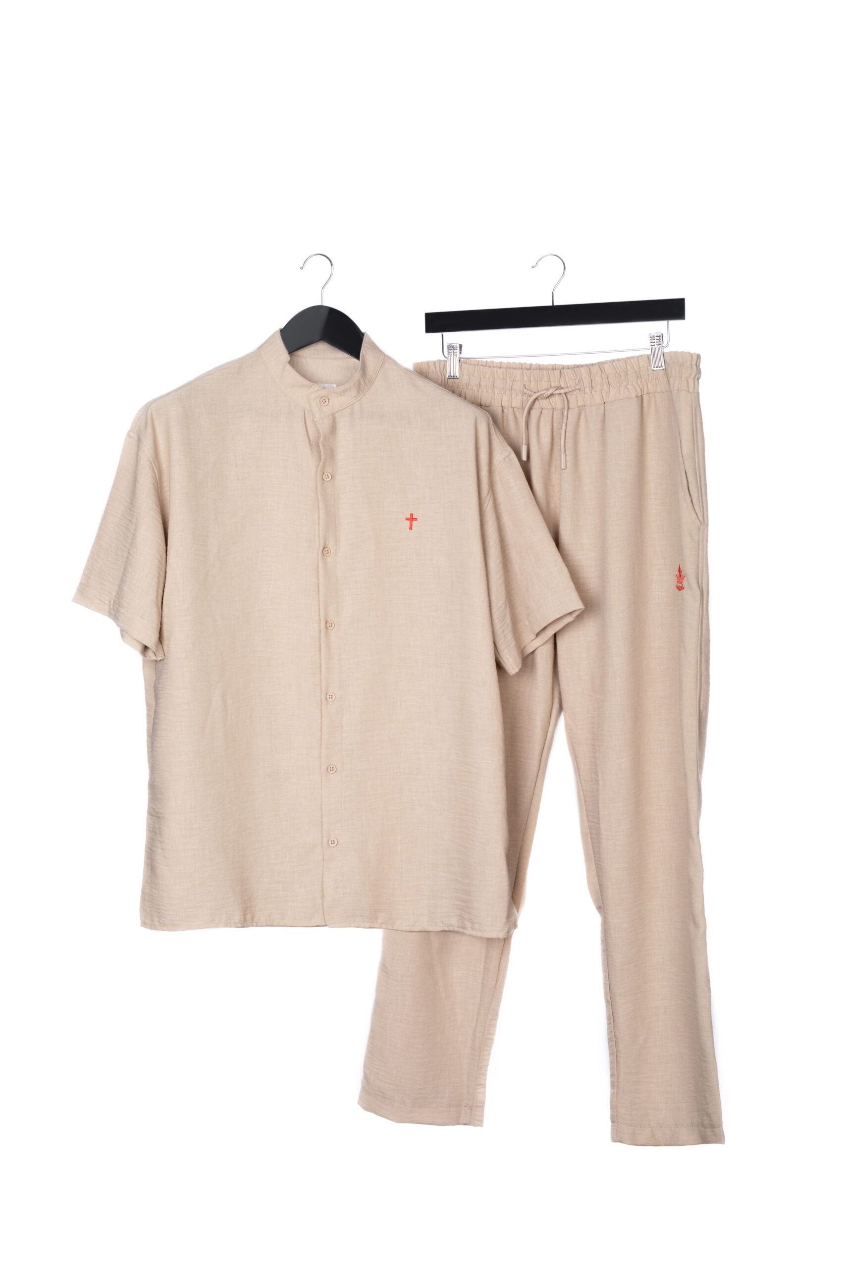 SACRAL Shirt & Trousers Set | Linen-Look Fabric | Beige