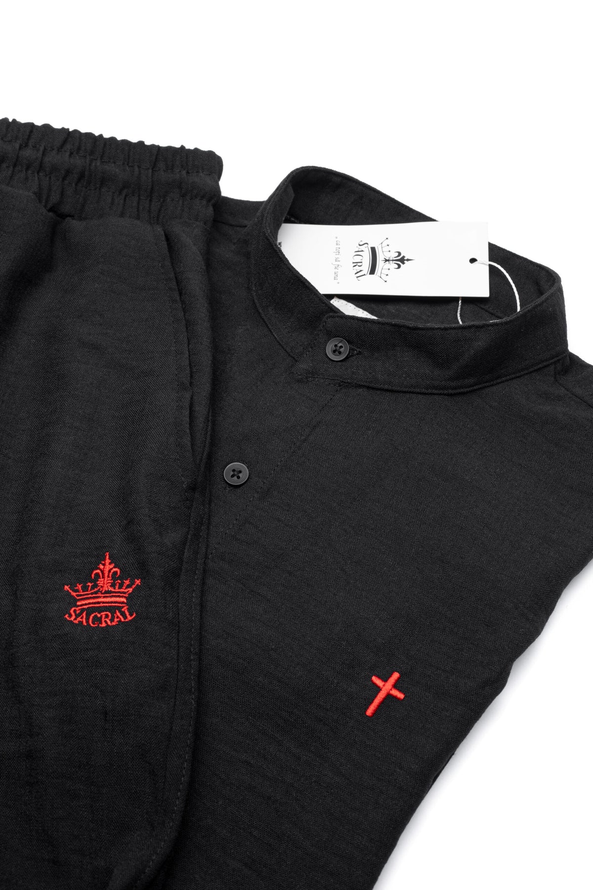 SACRAL Shirt & Trousers Set | Linen-Look Fabric | Black