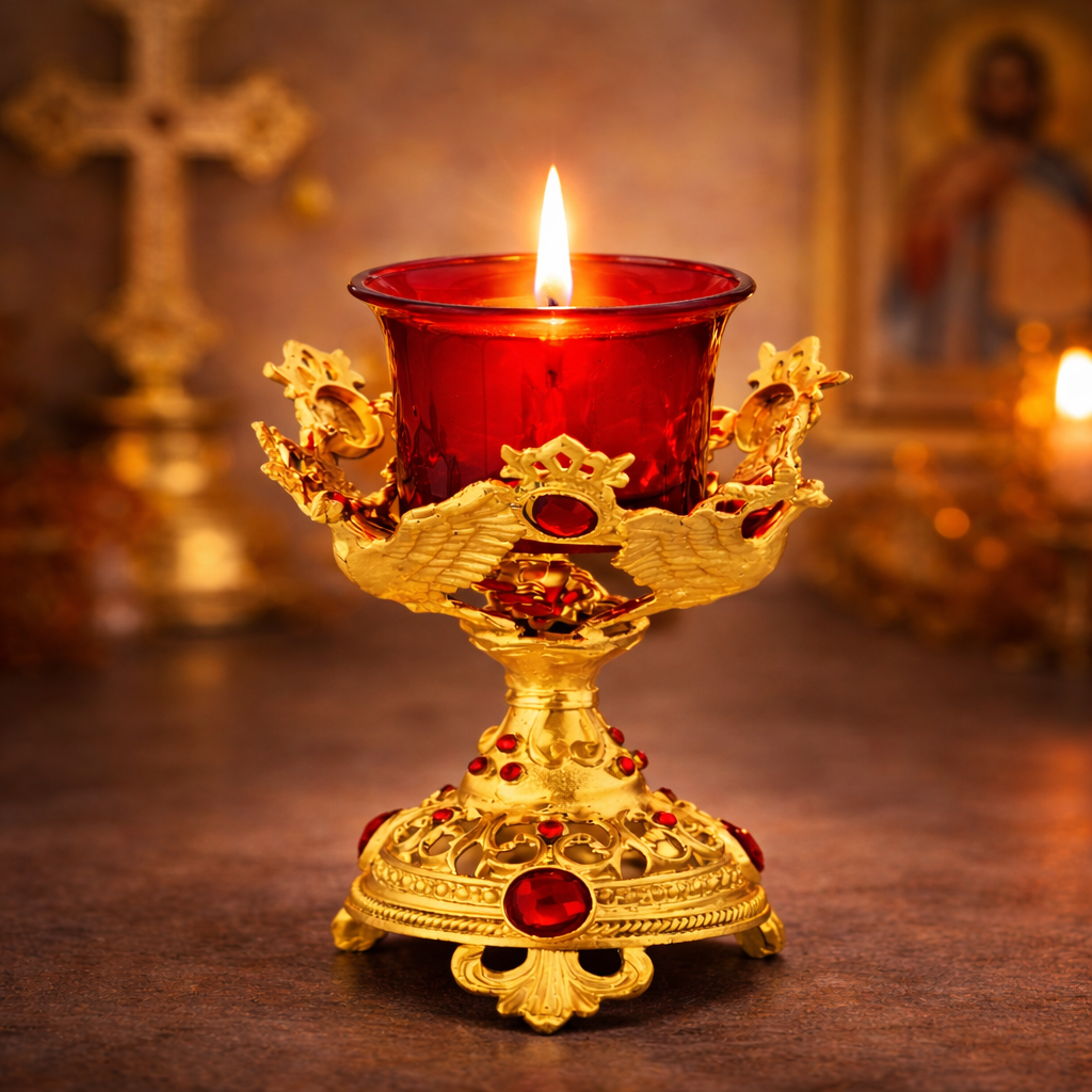Gold & Red Table Vigil Lamp | Dove Design