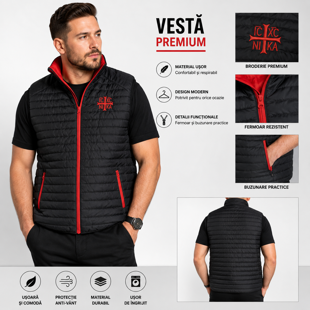 SACRAL Lightweight Orthodox Vest | Embroidered Jesus Christ IC XC NIKA | Spring & Autumn