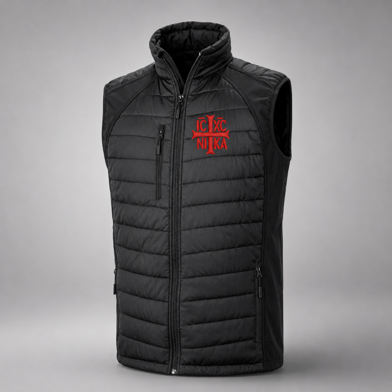 SACRAL Black Waterproof Orthodox Vest | Embroidered IC XC NIKA | Windproof