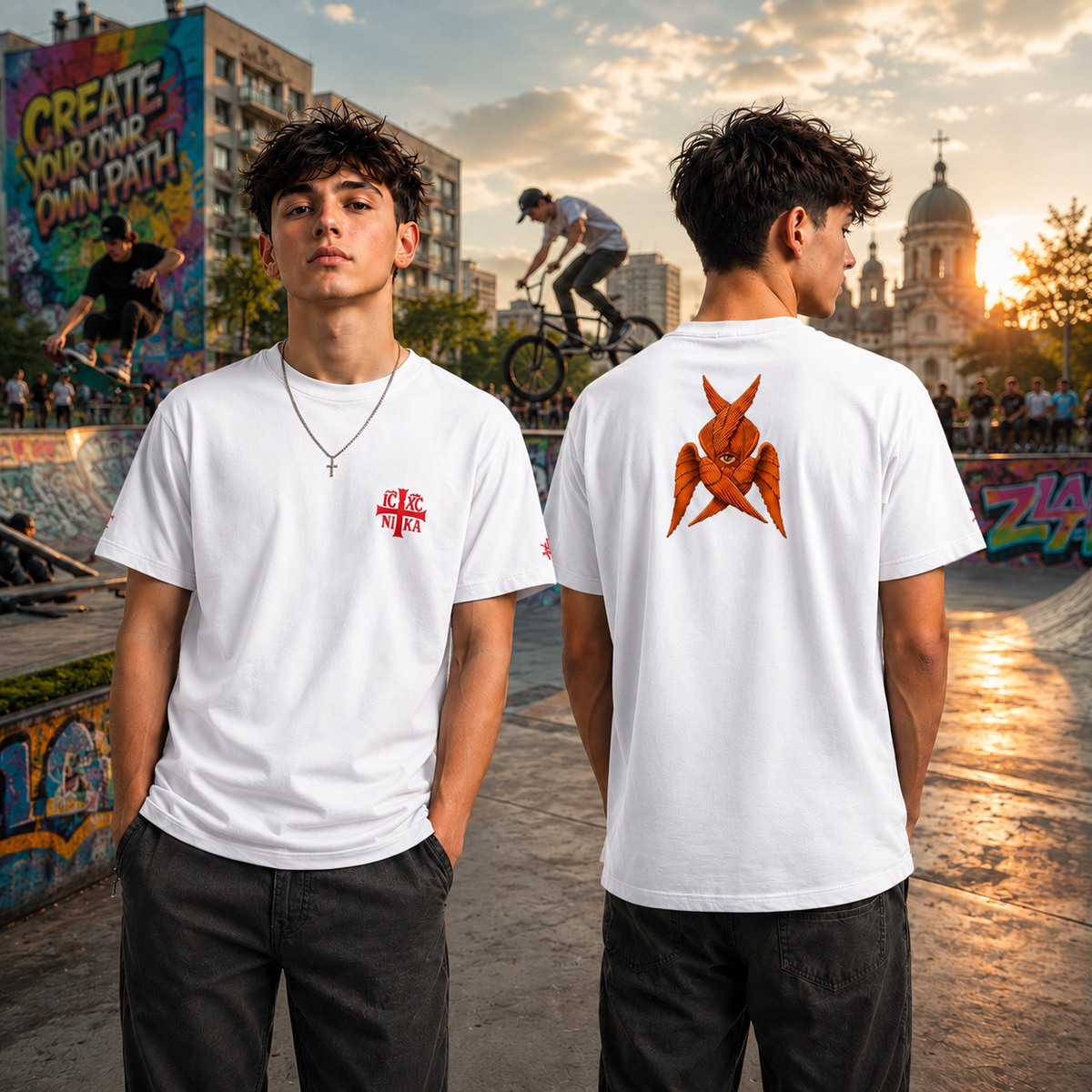 SACRAL Z Angel Orthodox T-Shirt | Embroidered IC XC NIKA | Organic Cotton
