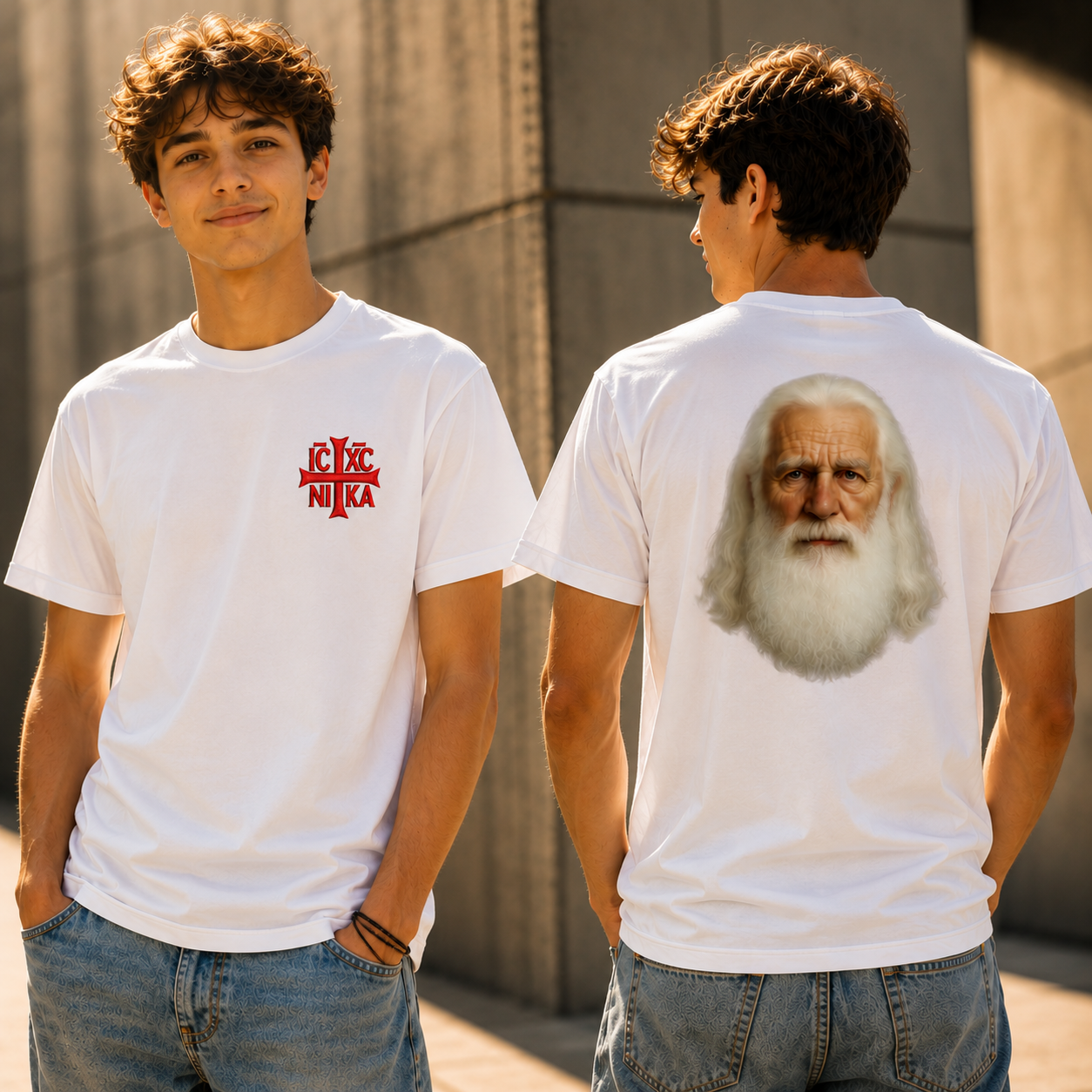 SACRAL Z Face of Wisdom Orthodox T-Shirt | Embroidered IC XC NIKA | Organic Cotton