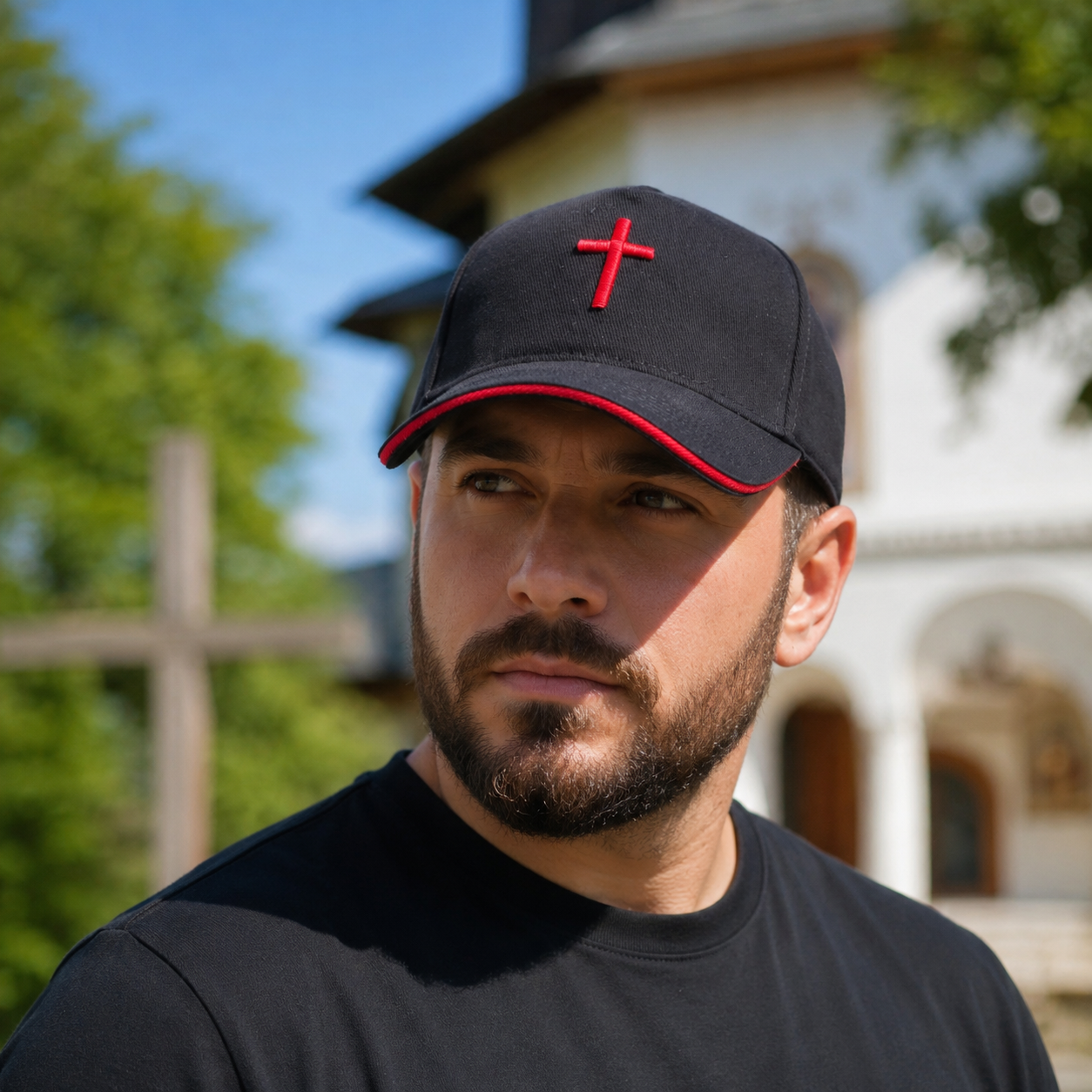 SACRAL Orthodox Cap | 3D Holy Cross Embroidery | Premium Black Cotton