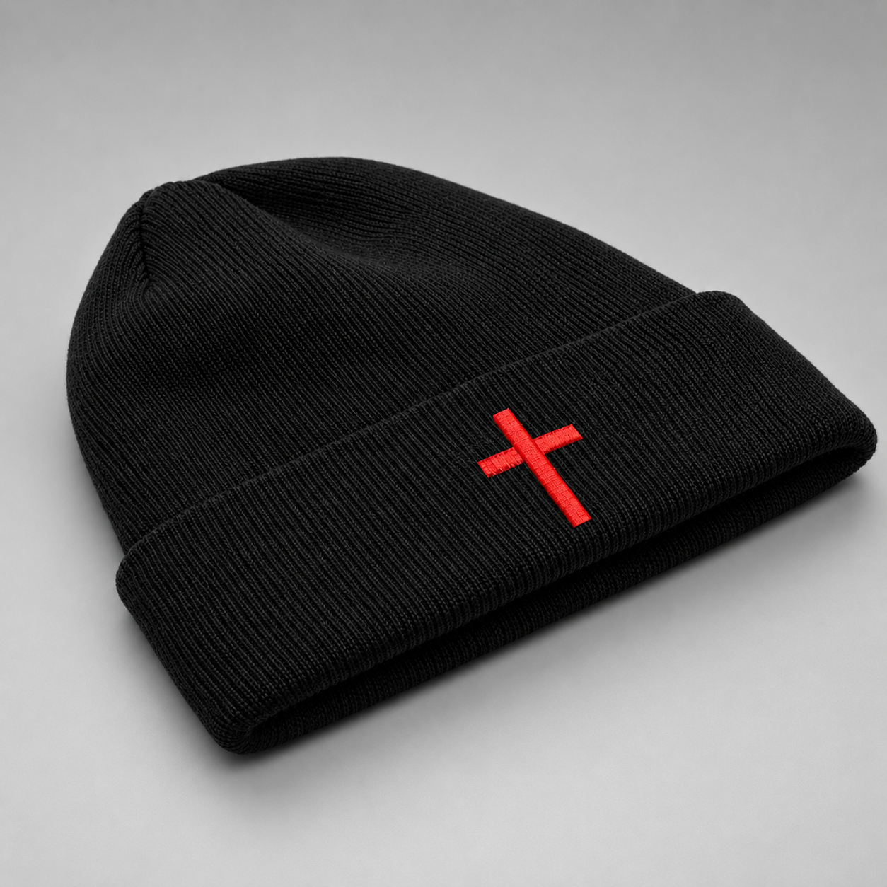 SACRAL Organic Cotton Orthodox Beanie | Embroidered Red Holy Cross