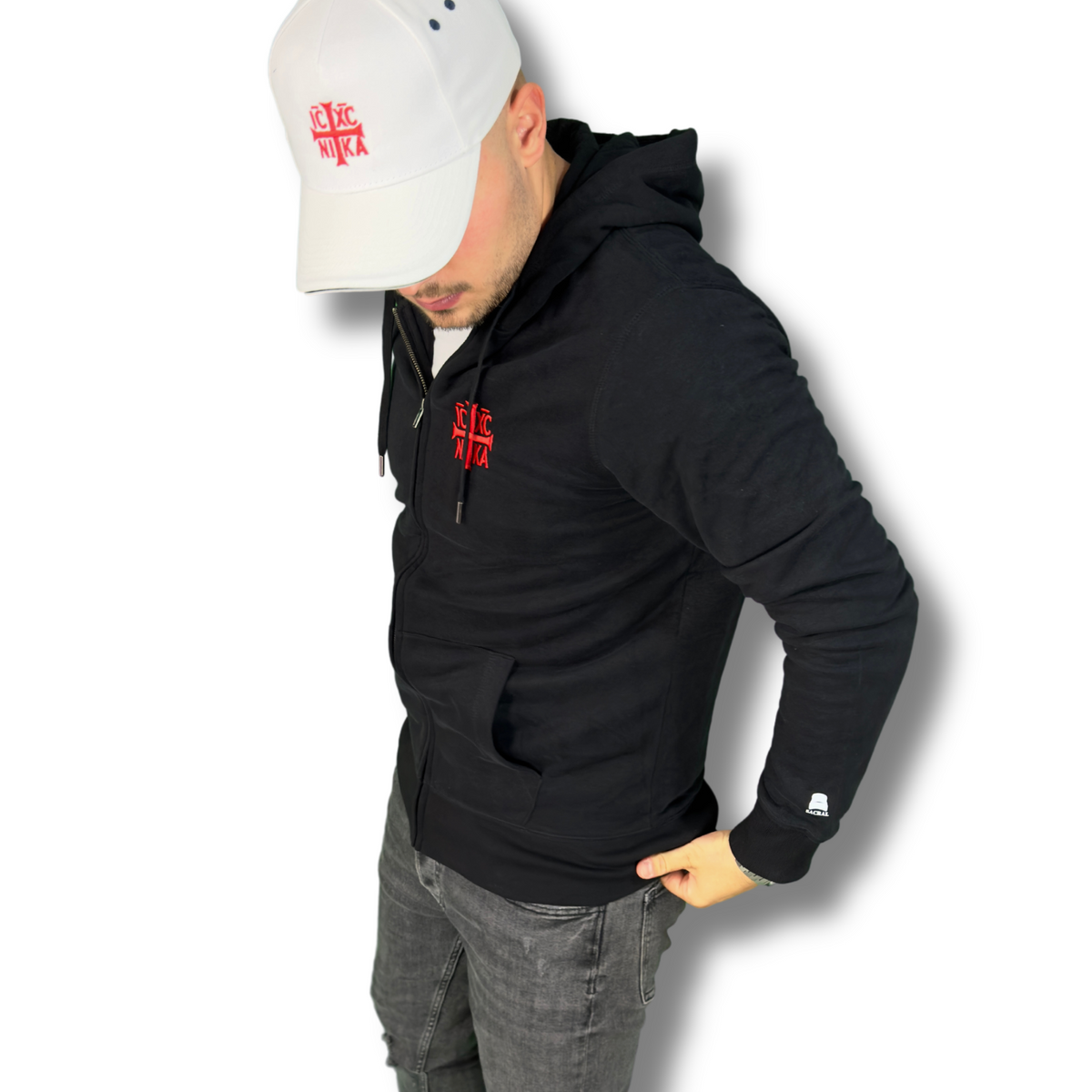 SACRAL Orthodox Hoodie | Embroidered Holy Cross & IC XC NIKA | Ring-Spun Combed Cotton