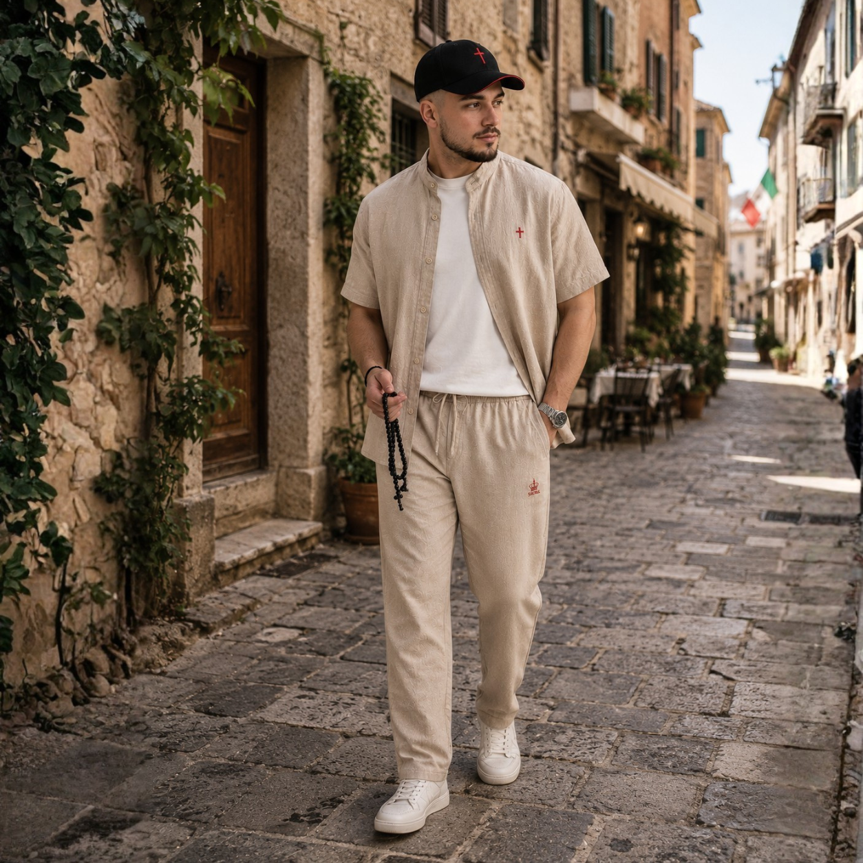 SACRAL Shirt & Trousers Set | Linen-Look Fabric | Beige