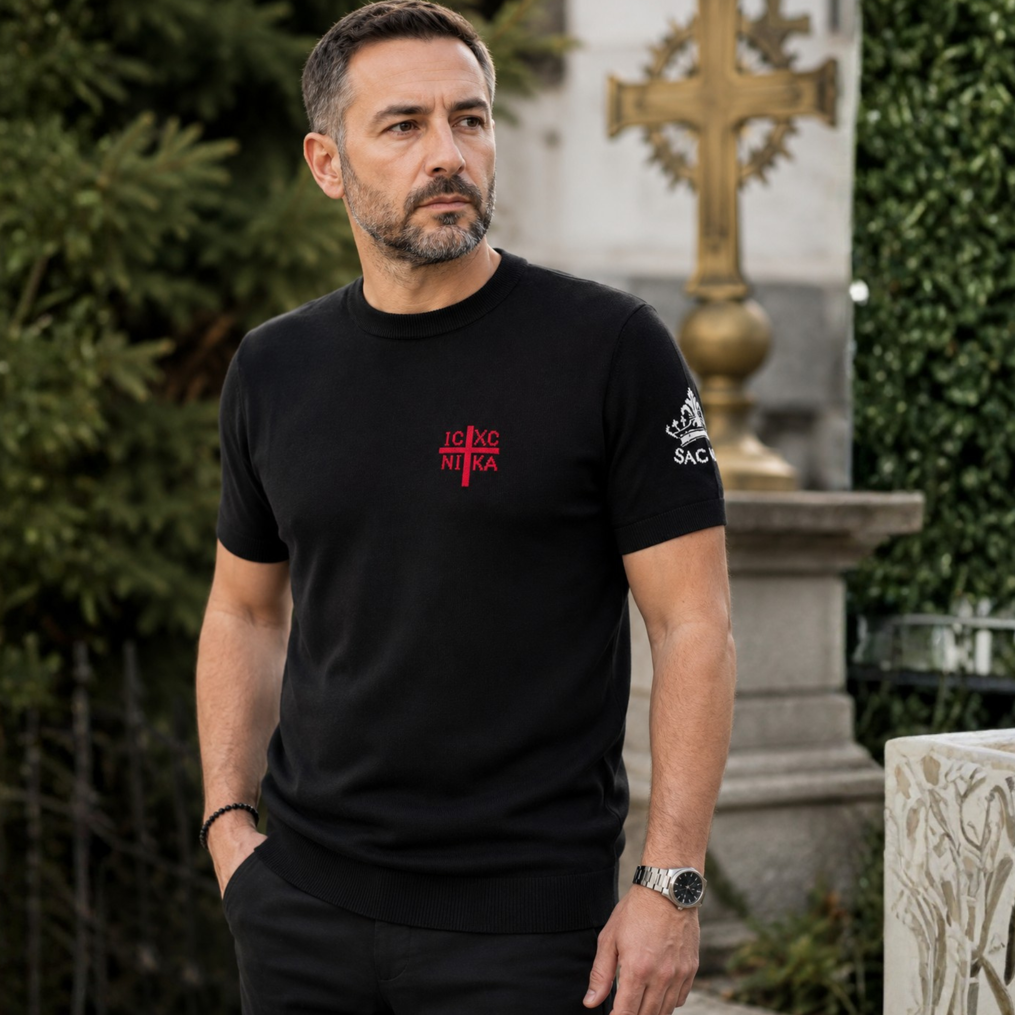 Luxury SACRAL Knit T-Shirt | Fully Knitted IC XC NIKA | Slim Fit | Limited Edition