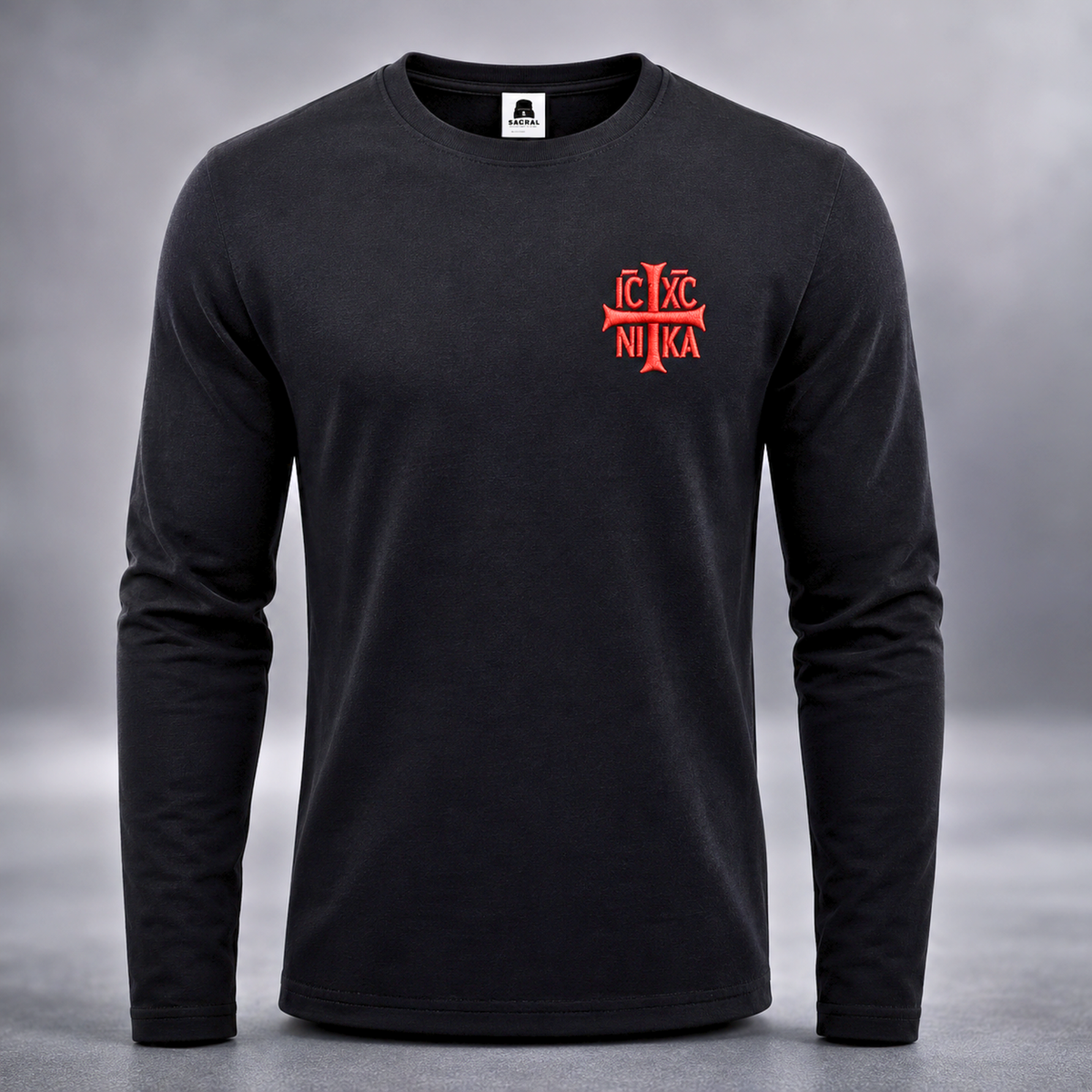 SACRAL Lightweight Orthodox Long-Sleeve Top | Embroidered Holy Cross & IC XC NIKA | Mount Athos Pilgrimage