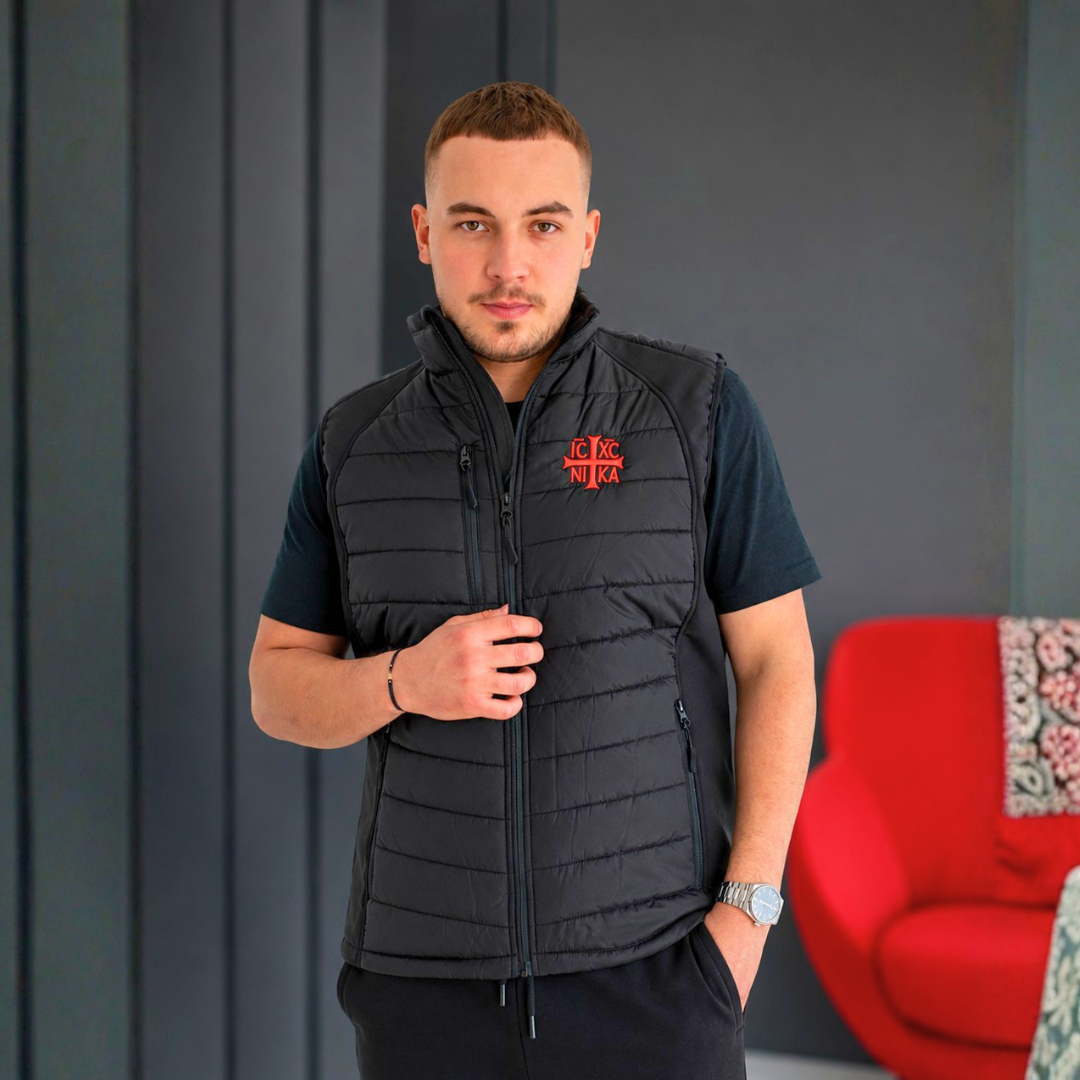 SACRAL Black Waterproof Orthodox Vest | Embroidered IC XC NIKA | Windproof