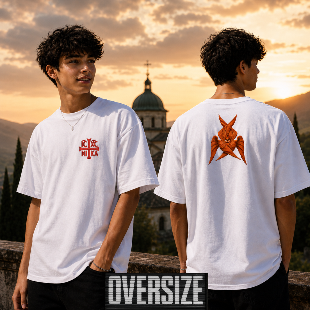Oversized SACRAL Z Angel Orthodox T-Shirt | Embroidered IC XC NIKA | Organic Cotton