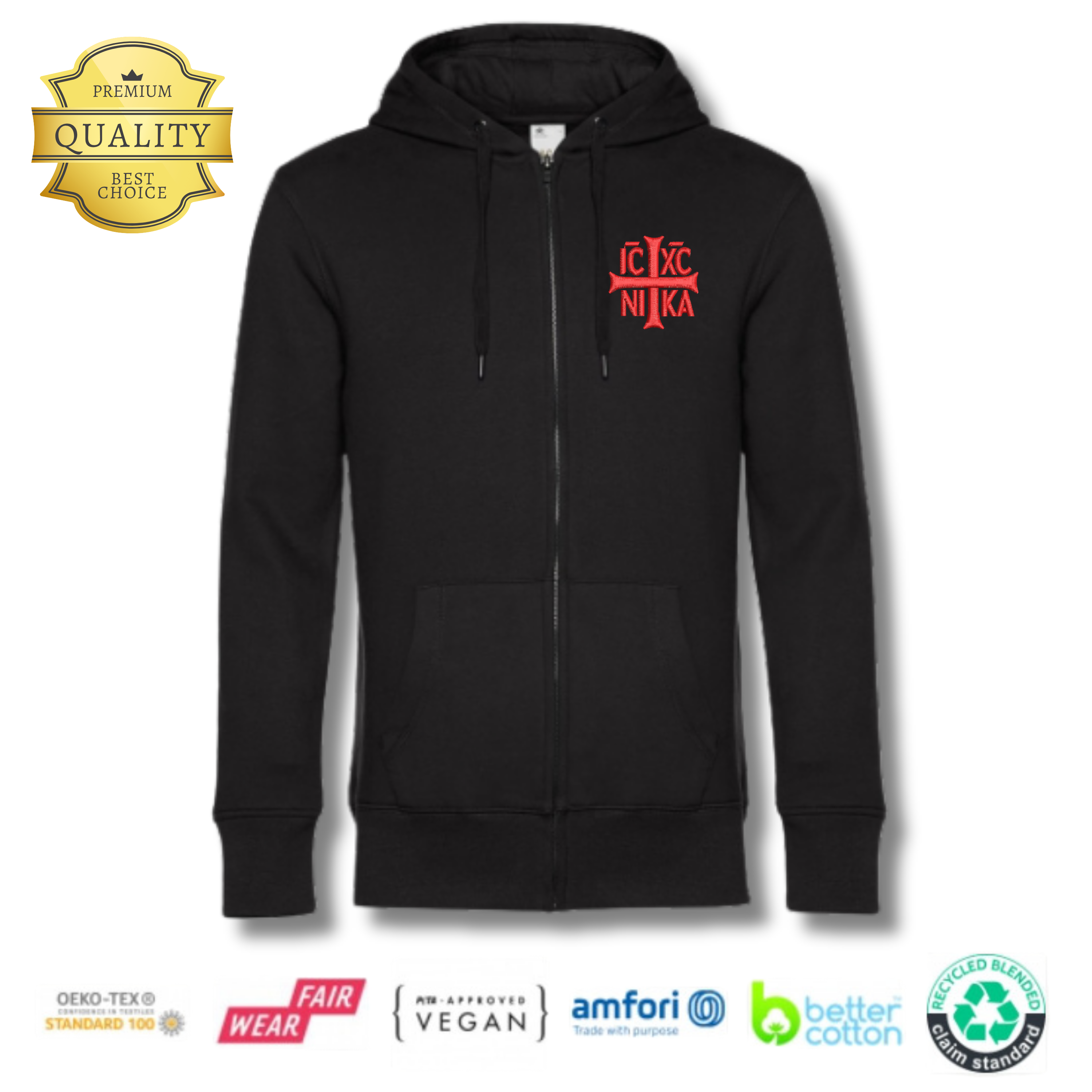 SACRAL Orthodox Hoodie | Embroidered Holy Cross & IC XC NIKA | Ring-Spun Combed Cotton
