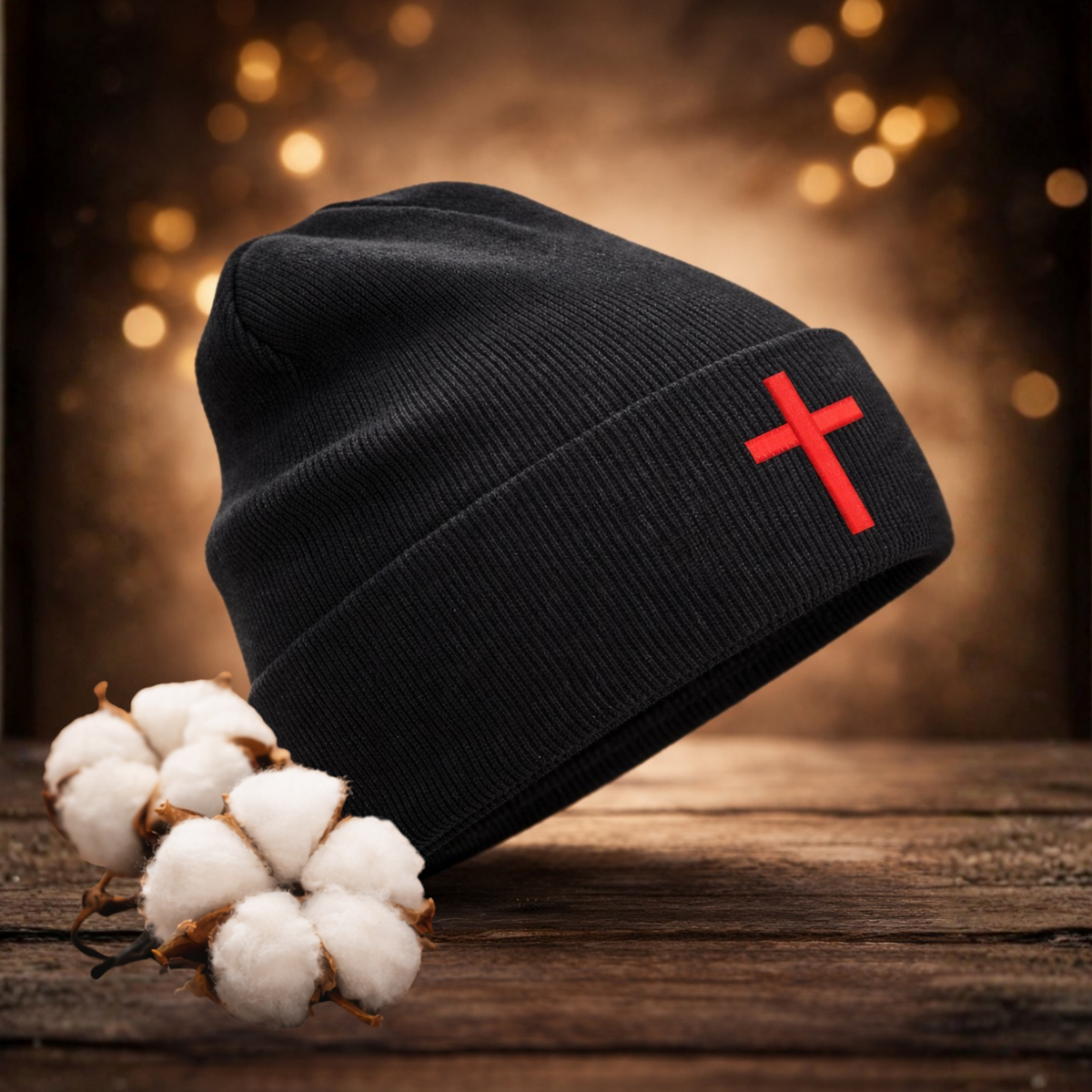 SACRAL Organic Cotton Orthodox Beanie | Embroidered Red Holy Cross