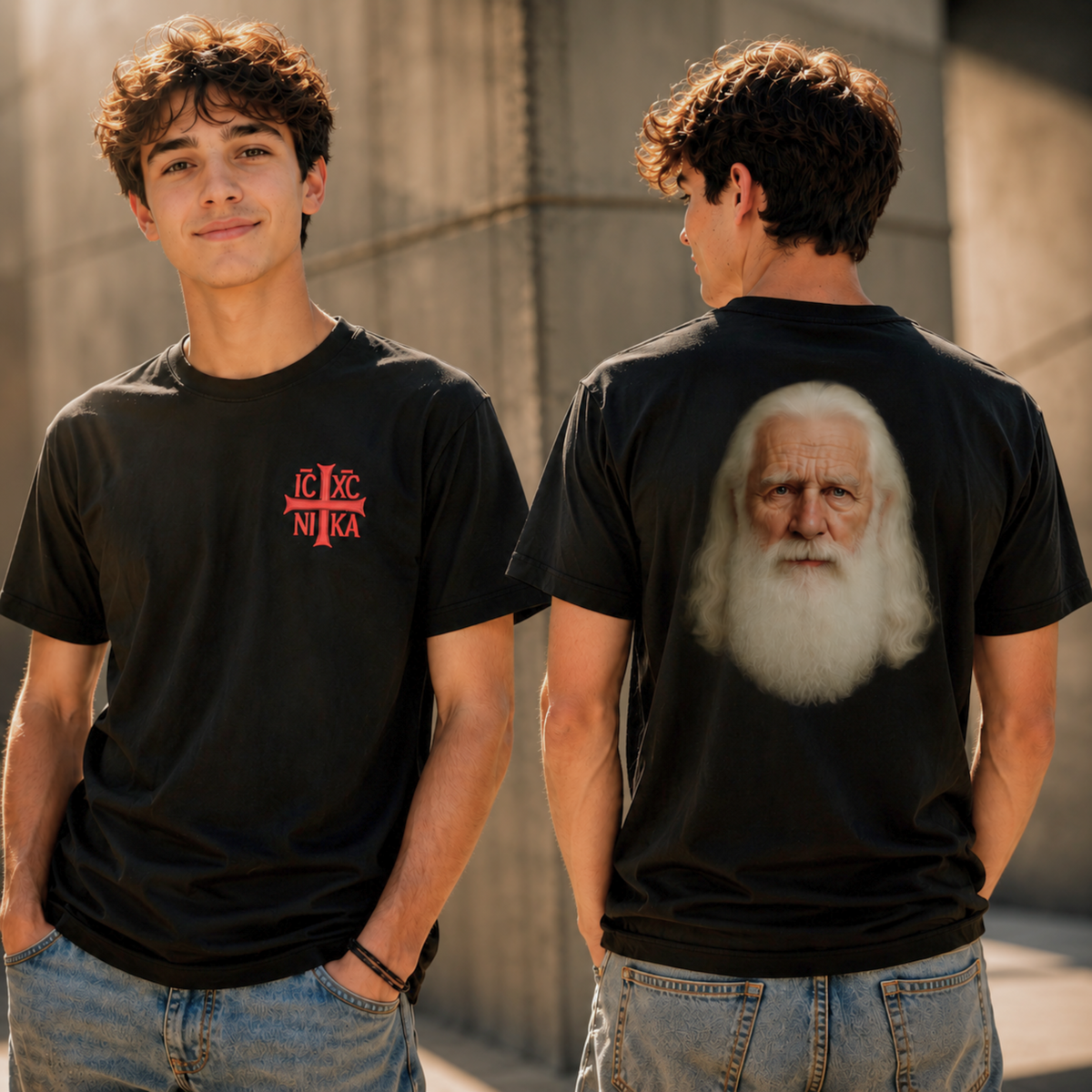 SACRAL Z Face of Wisdom Orthodox T-Shirt | Embroidered IC XC NIKA | Organic Cotton